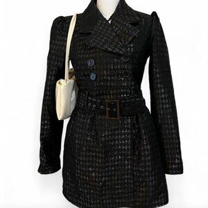 Vintage Y2K Black Shimmer Double Breasted Belted Preppy Jacket